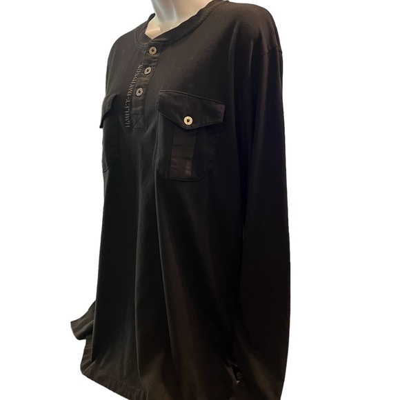 Harley Davidson Ladies Black Long Sleeve Pull-over Crew Neck Quarter Button S/Lg - Picture 2 of 9